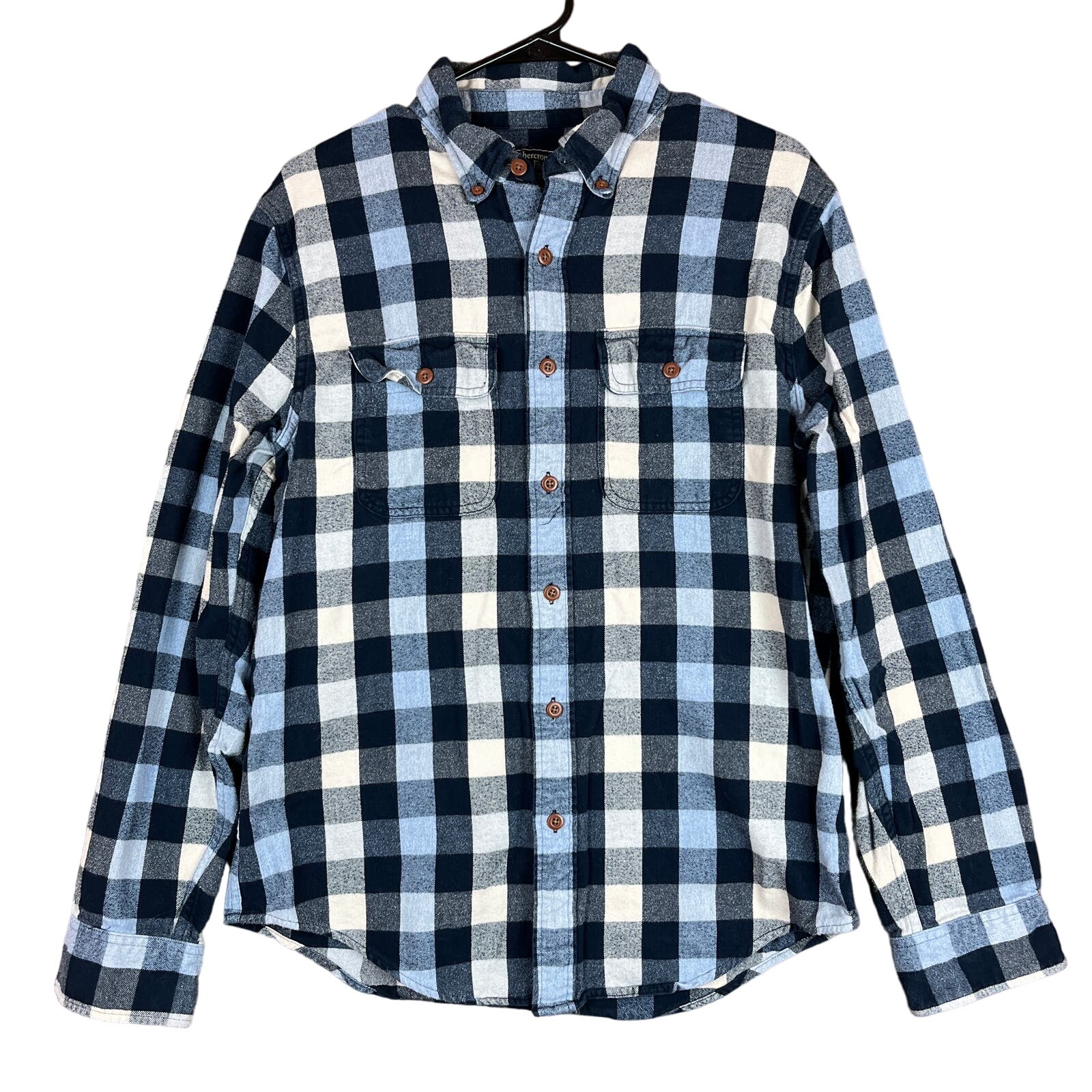 Abercrombie & Fitch Mens Shirt Blue Plaid Button Down Flannel 100% Cotton Large